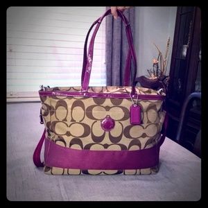 Coach Signature purple & Khaki large tote F19202